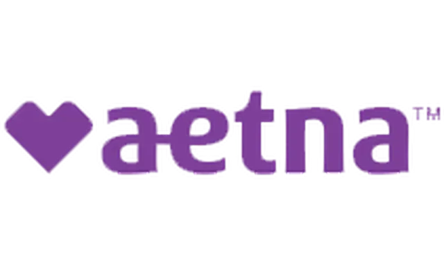 The image shows a logo with the text  AETNA  prominently displayed, featuring a purple heart shape with a white outline and a stylized  N  at the end of the word.