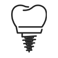 The image shows a stylized icon of a tooth with a visible screw, which is commonly used to represent a dental implant, placed within a light bulb symbolizing an idea or innovation.